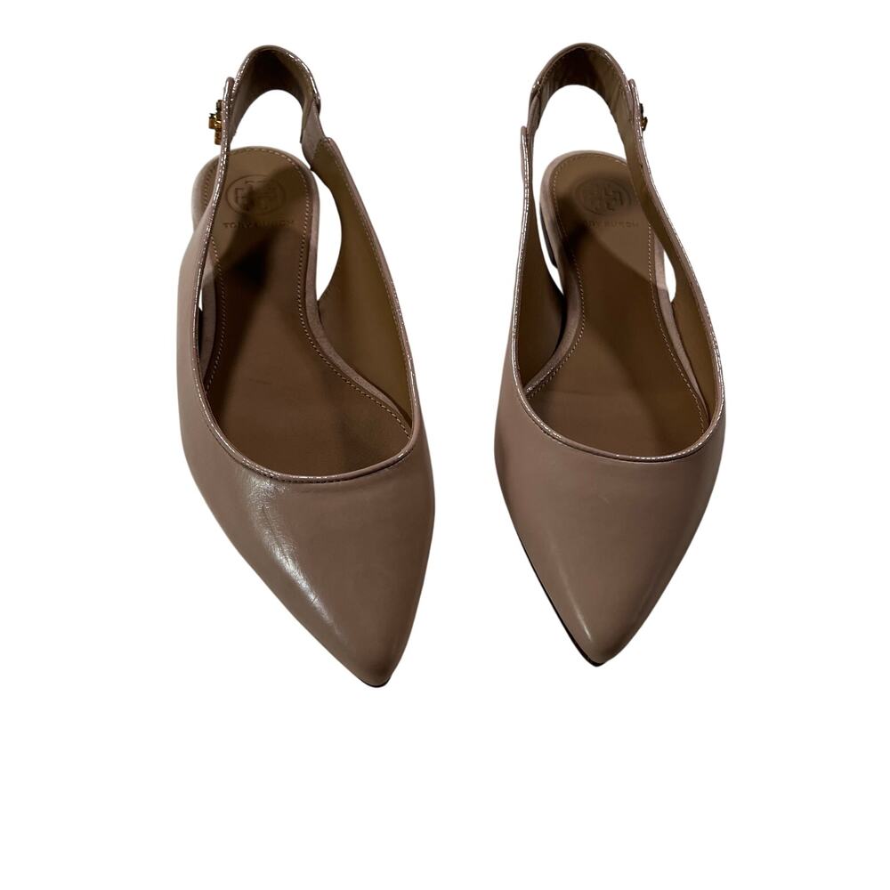 Tory Burch Nude Leather Pointed Toe Slingback Kira Flat Wmns Sz 6 Preppy Career